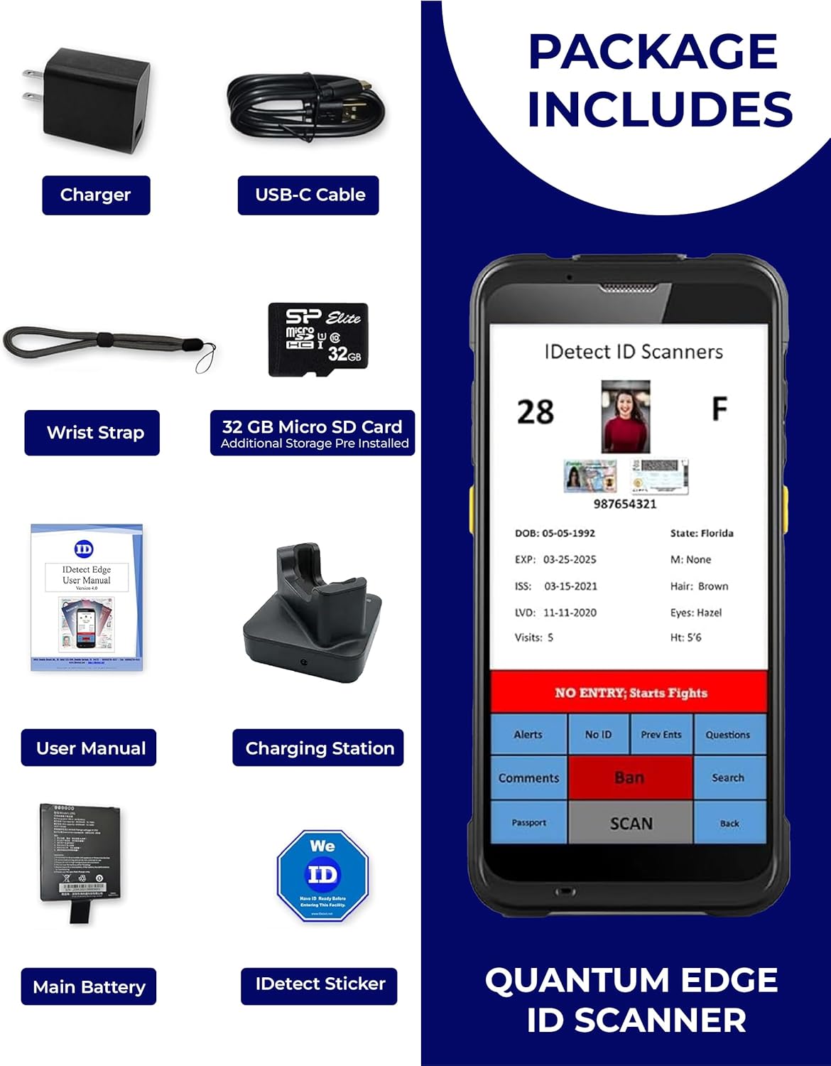 ID Scanner - Quantum Edge V3 Drivers License and Passport Reader - Age Verification and Customer Management - Includes Handheld Scanner, Outer Carry Case, & Accessories