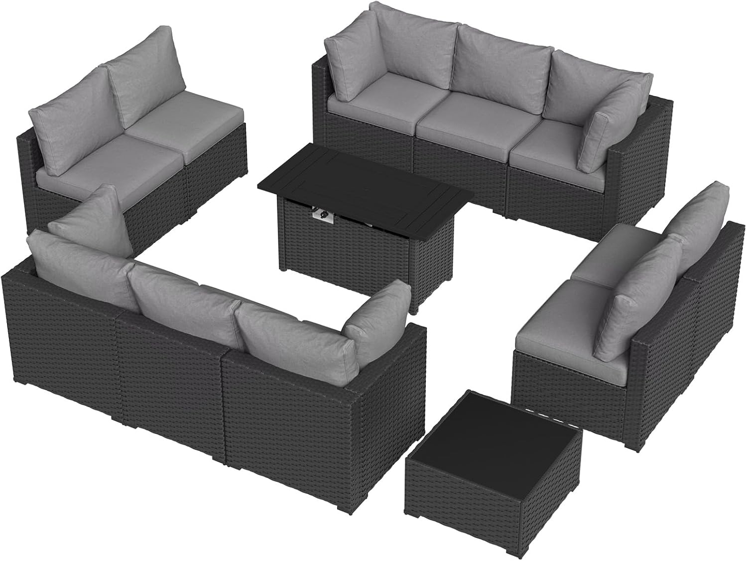 Aoxun 12 Piece Patio Furniture Set with 44” Fire Pit Table Wicker Rattan Patio Sectional Sofa Set Outdoor Seating Furniture with Thickened Cushion, Grey
