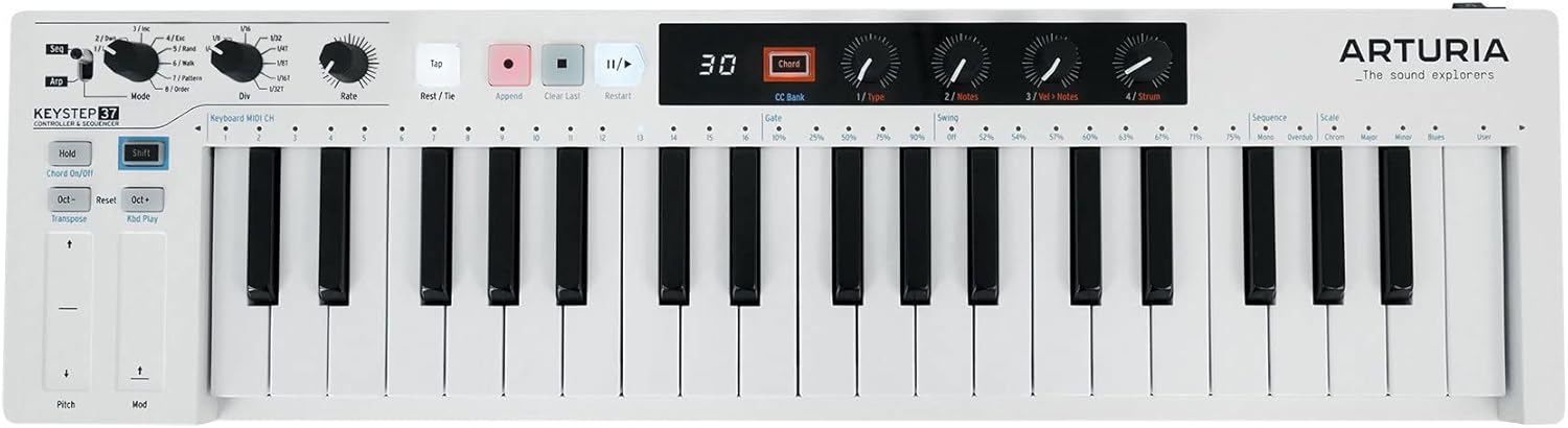 Audiosavings Bundle: Arturia KeyStep 37-Key Sequencer USB MIDI DJ/Studio Keyboard Controller+Software Bundle with Rockville Rock2d2 Adjustable Dual Shelf Midi Keyboard Laptop Stand (2 Items)