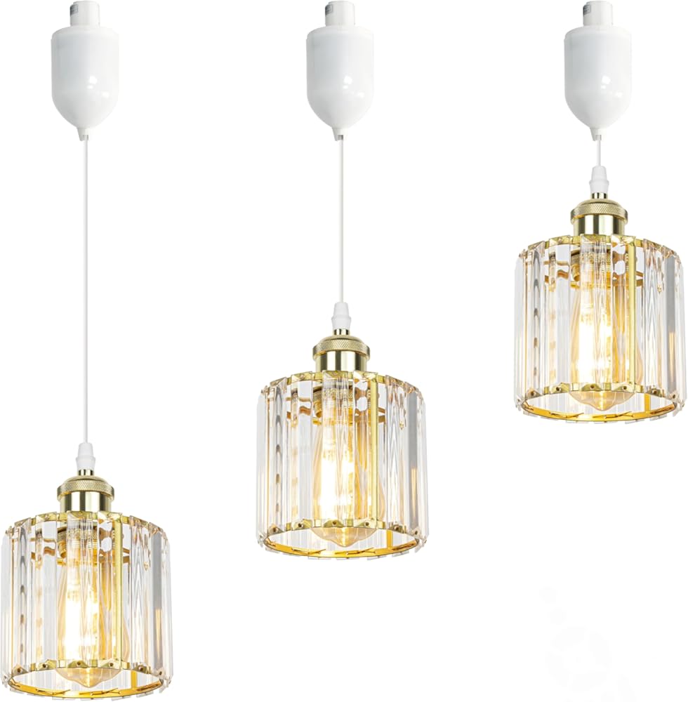 Kiven H-Type Track Lighting Pendants Adjustable Height,Crystal h Track Pendant Lights,Decorative Track Lighting Fixture for Kitchen Island Hallway Cafe,Shining Gold(3 Pack)