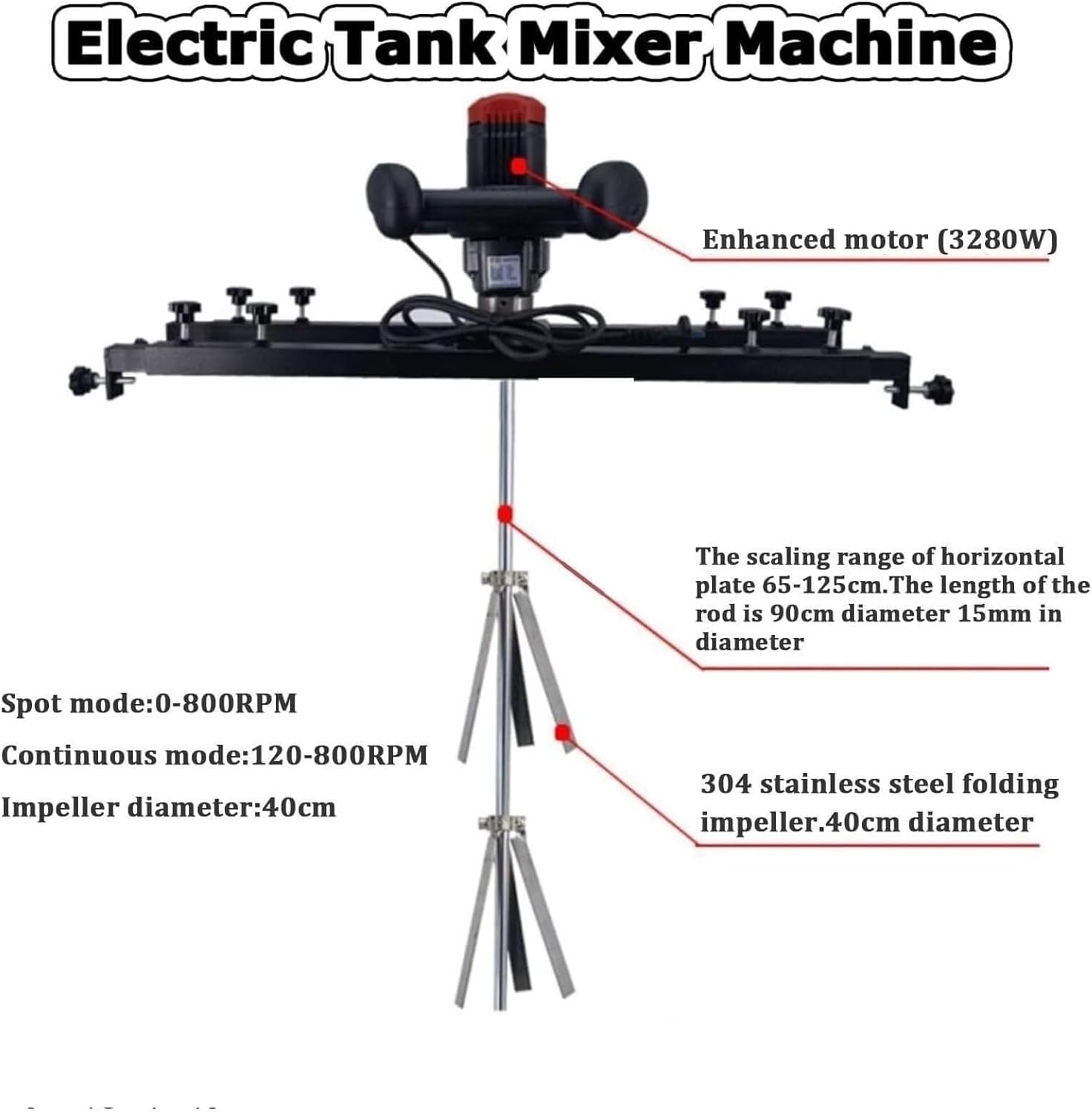 Paint Mixer,3280W Electric Tank Mixer Machine,Commercial Barrel Drum Stirrer with Support Hanger,Folding Propeller,for Ink Dissolver Agitator