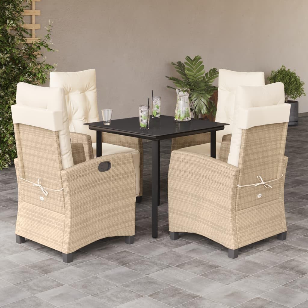 5 Piece Patio Dining Set with Cushions Beige Poly Rattan,Versatile Garden Dining Set with Adjustable Recliners and Cushions for Outdoor Relaxation Furniture Sets for Patio, Lawn & Garden