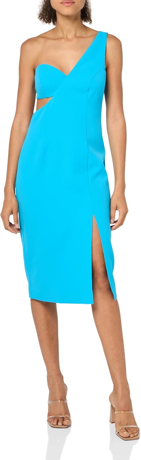 BCBGMAXAZRIA Women's One Shoulder Asymmetrical Neck Cut Out Midi Dress