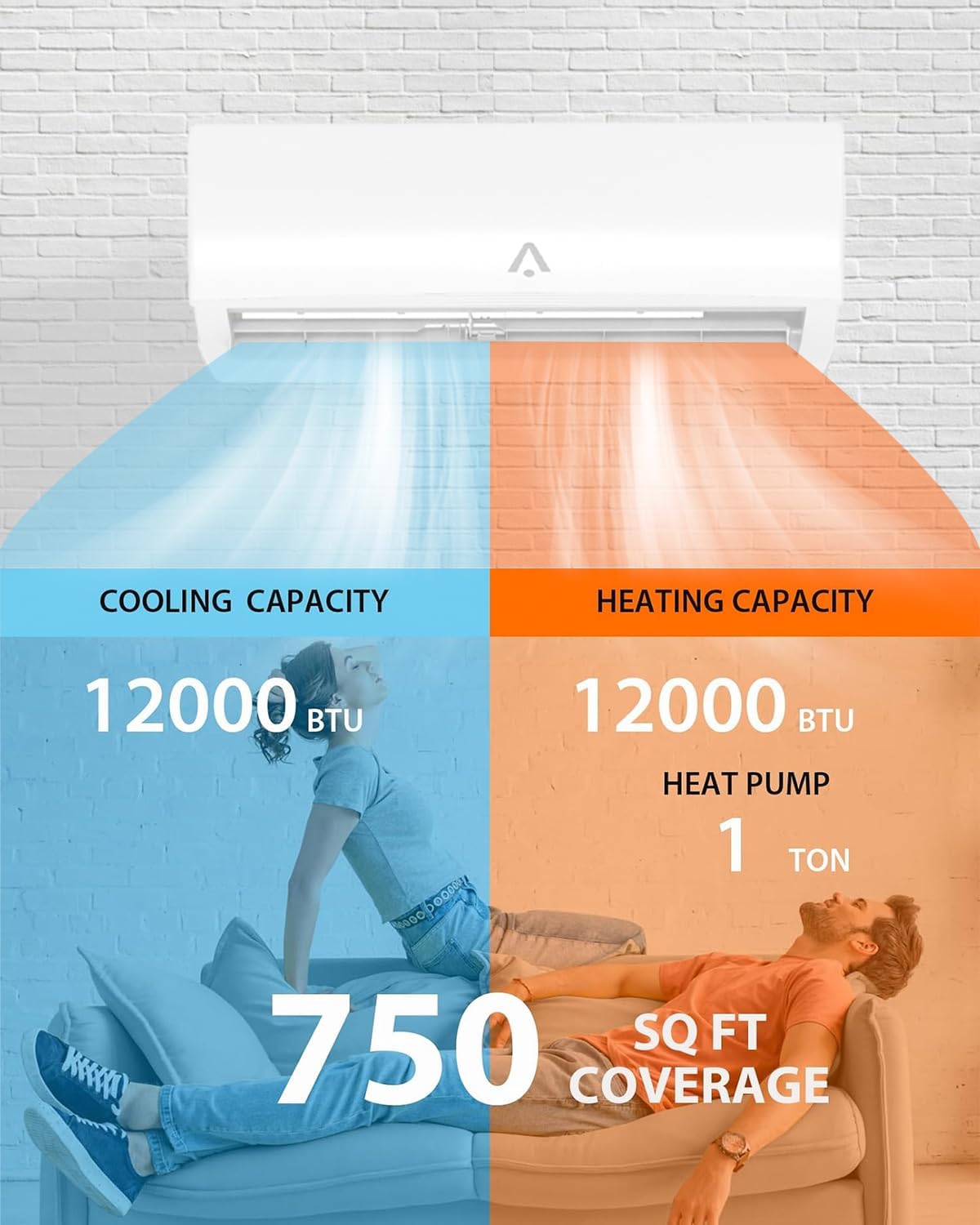 24000 BTU Dual Zone Mini Split Air Conditioner, 20 SEER2 12000+12000 BTU Wifi Enabled Multi Zone Ductless,160 Sq.Ft Cooling/Heating,Smart Inverter, Installation Kit, White