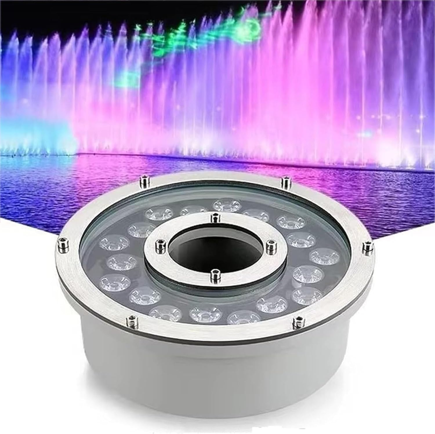 Underground Light LED - Beam Spotlight, 12V Low Voltage LED Pool Underwater Light, IP68 Waterproof Middle Hole Submersible Ring Fountain Lamp, Pond Lights(RGB,24W)
