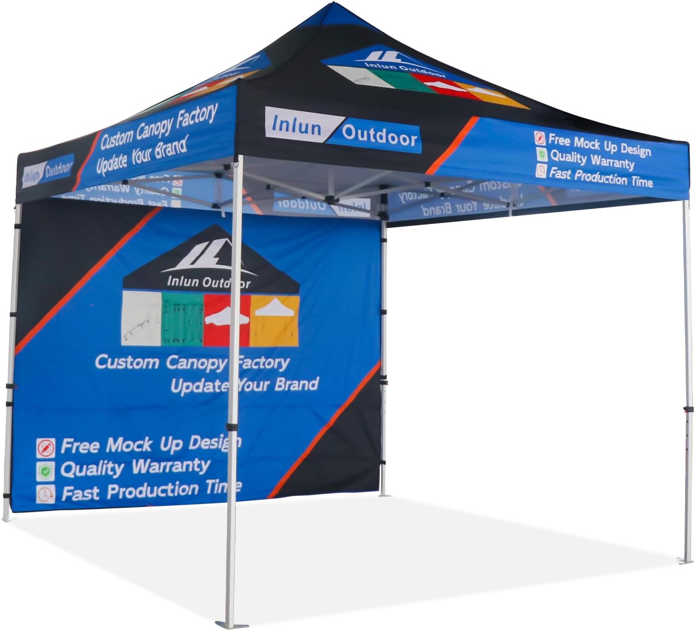 Custom Canopy Sidewalls for Tradeshow 10' x 10' Advertising Gazebos with Your Logo, Durable, Weather-Resistant Outdoor Promotions Canopy with Logo Included (1 Canopy Top+1 Full Wall+Frame+Roller Bag)