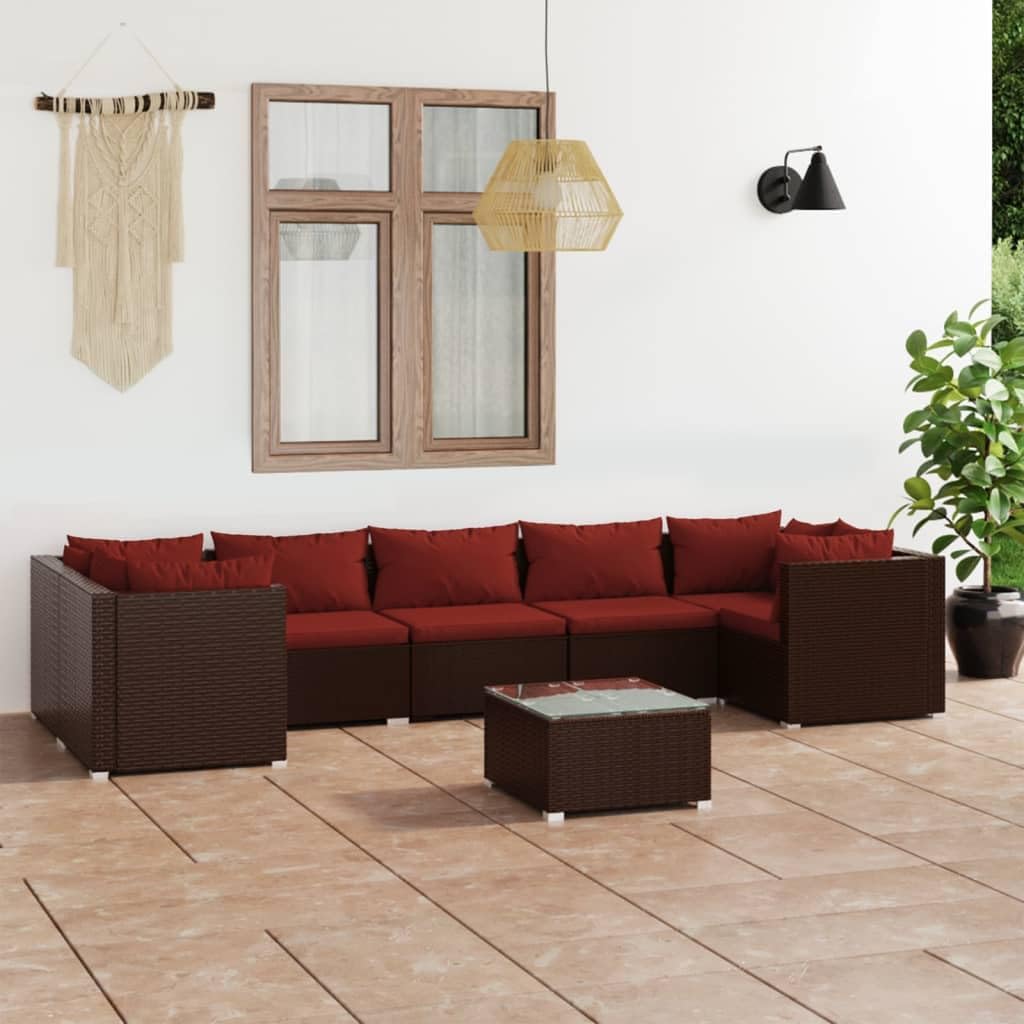 8 Piece Patio Lounge Set with Cushions Poly Rattan Brown,Modular Poly Rattan Patio Lounge Set with Thick Cushions for Outdoor Relaxation Patio Furniture, Outdoor Furniture Sets