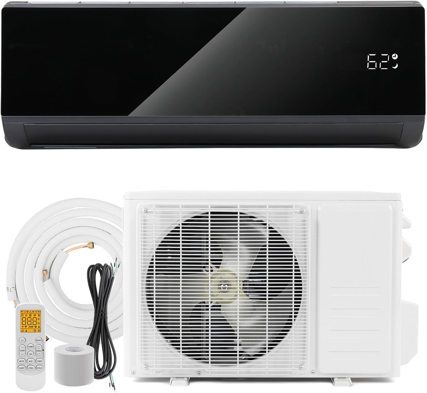 Bonnlo 12000 BTU Mini Split Air Conditioner & Heater, 21 SEER2 115V Inverter Ductless Wall AC Unit for Rooms up to 550 Sq. Ft with Pre-Charged Condenser, Heat Pump & Installation Kit (Black)