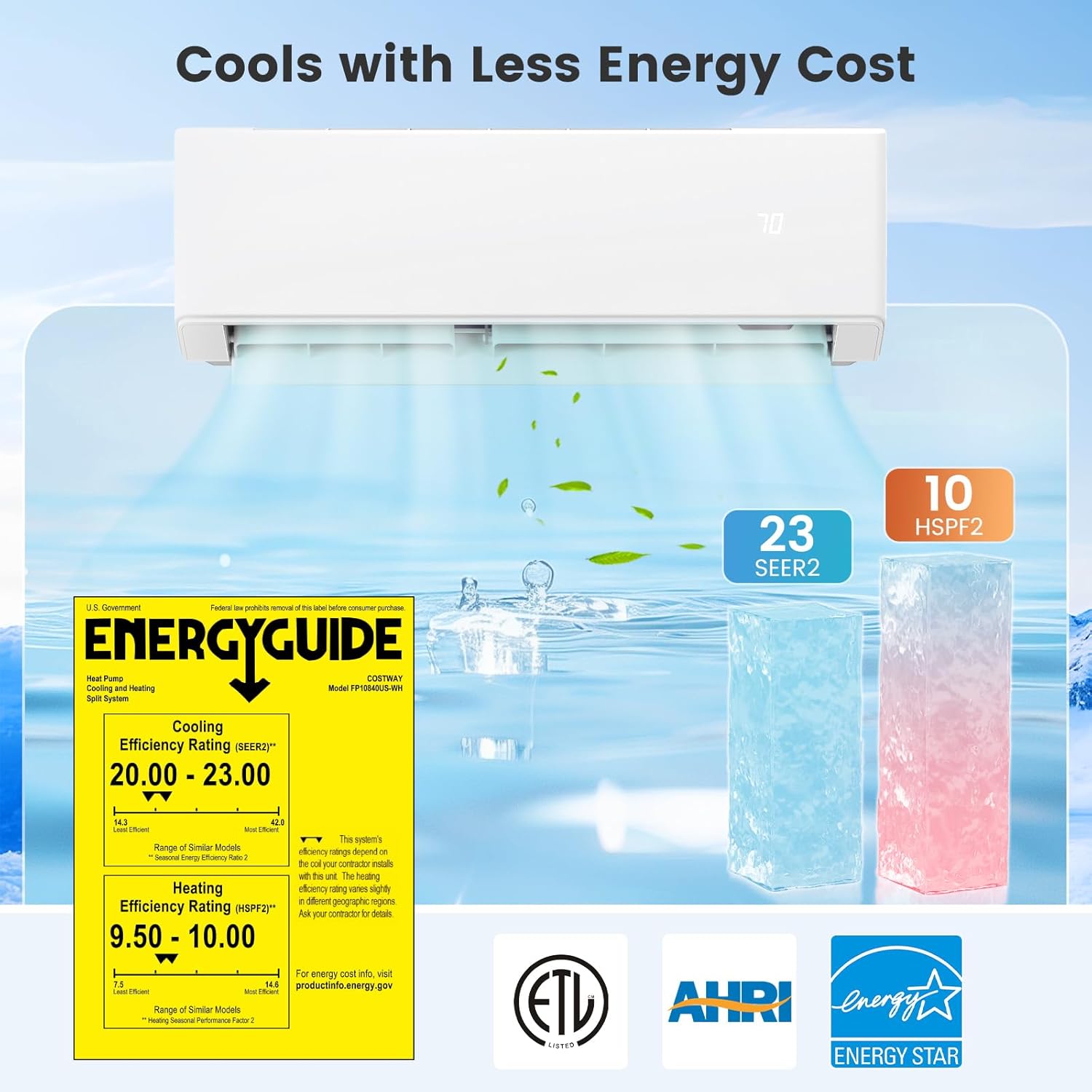 ARLIME Mini Split AC, 2 Zone 30000 BTU Wifi Enabled Air Conditioner & Heater, 23 SEER2, Energy Star, R32 Refrigerant, Inverter Wall AC Unit with Installation Kit, 208-230V (Dual Zone 7K+ 9K)