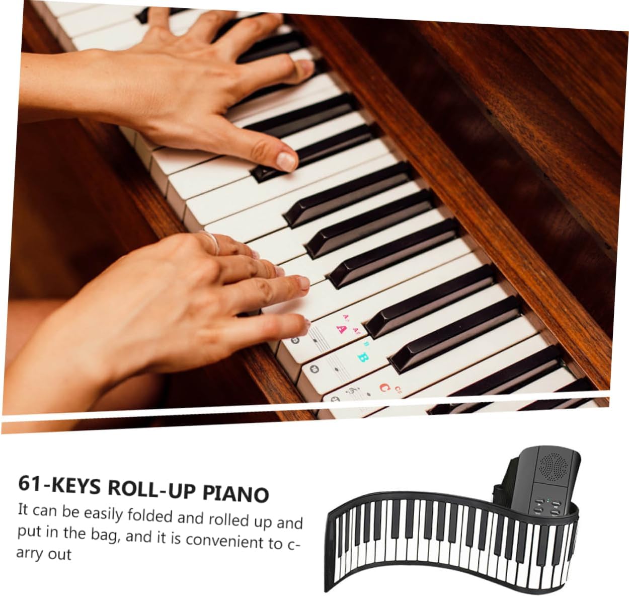Yardwe 61-key Roll-up Piano Keyboard for Boys and Girls Beginners Folding Electronic Piano High-fidelity Speakers