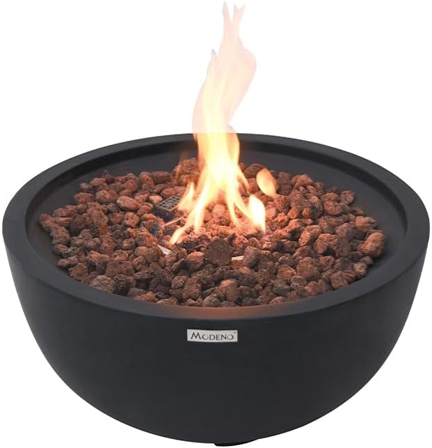 Modeno Jefferson Outdoor Fire Bowl Pit Table Firepit Reinforced Concrete 27 Inches Electronic Ignition Cover Lava Rock Included, Liquid Propane