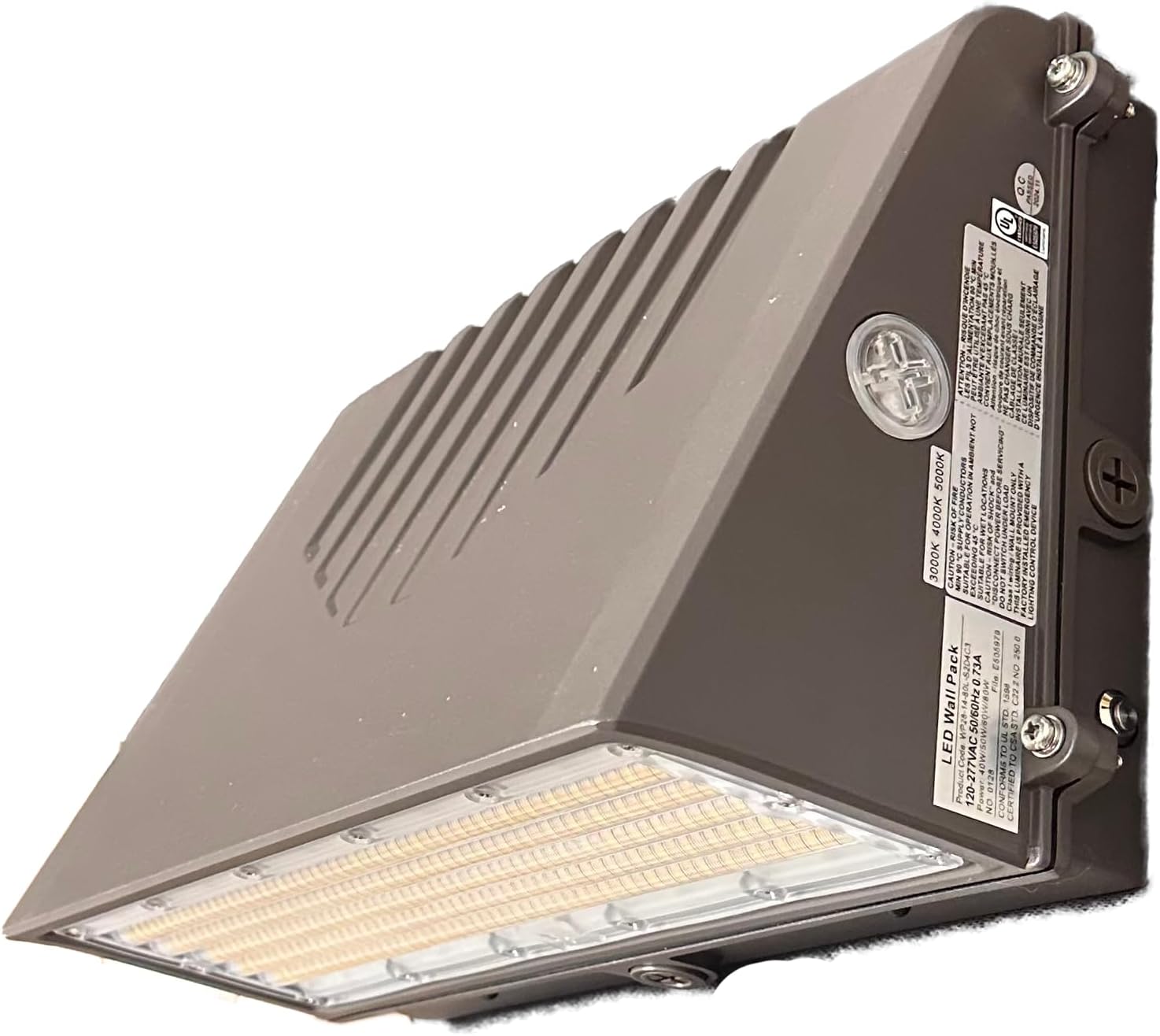 E2 LIGHTING Full Cutoff LED Wall Pack 80W w/Emergency Battery & Photocell Dusk to Dawn, 3CCT & Wattage Tunable 30K/40K/50K, Outdoor Commercial Flood Light Fixture, Dark Bronze