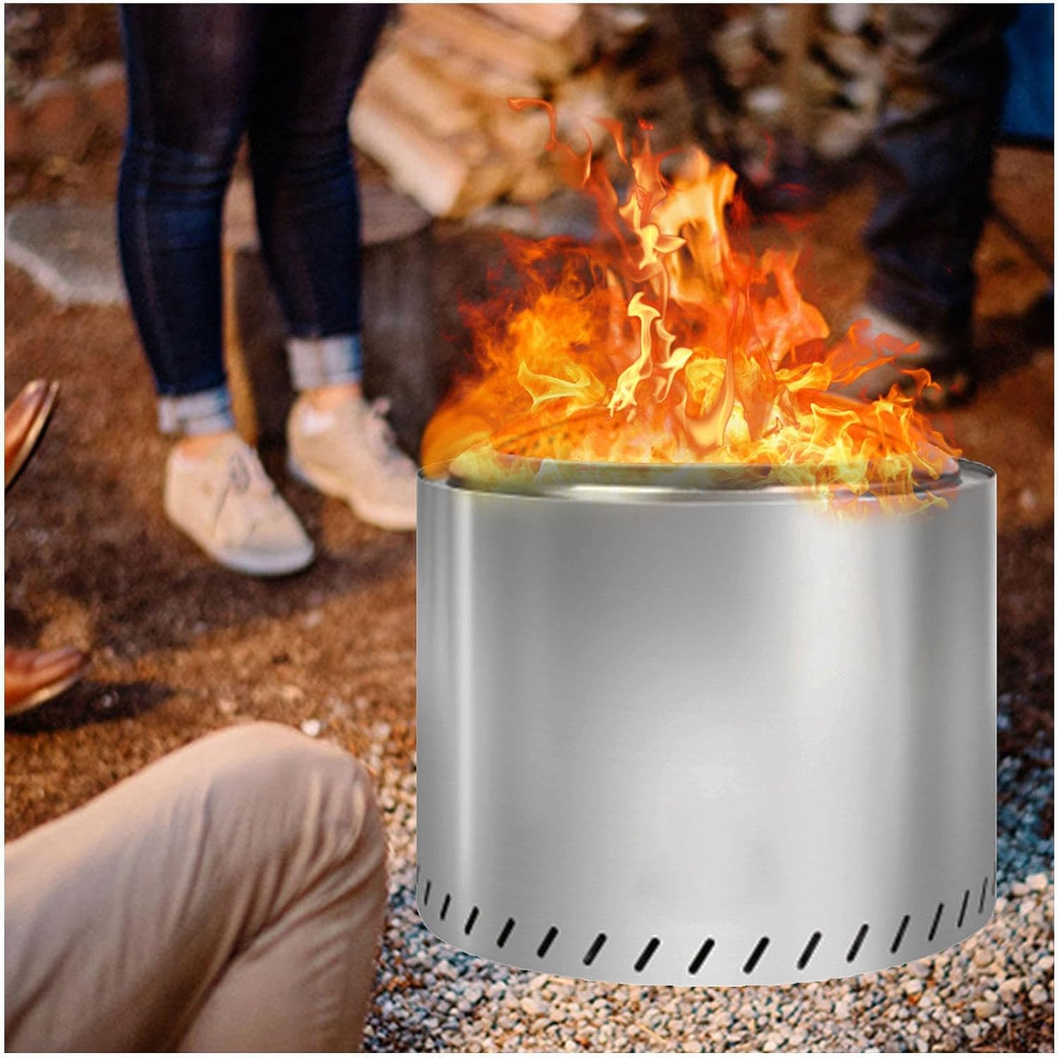 Stainless Smokeless Fire Pit 19.4 Inches Outside, Portable Firepit Durable Stainless Steel for Wood Burning, Smokeless Fire Pit for Patio Garden,Camping,Backyard