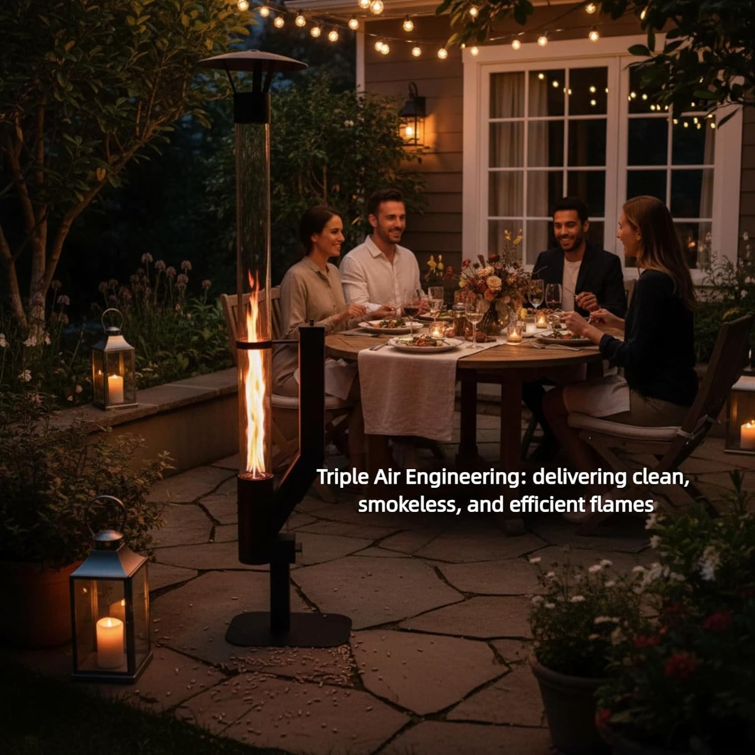 Wood Pellet Patio Heater with Spiral Swirling Flame Glass Tube, Anti-Tip Steel Base, Outdoor Fire Pit for Patio Garden Backyard, Stylish Design for Outdoor Heating & Ambiance (Black, Large)