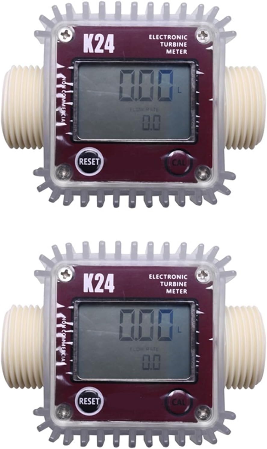 2Pcs Digital LCD K24 Flow Meter Turbine Fuel Flow Tester for Chemicals Water Sea Liquid Flow Meters Measuring Tools Turbine Flowmeter (2Pcs Color Random A)
