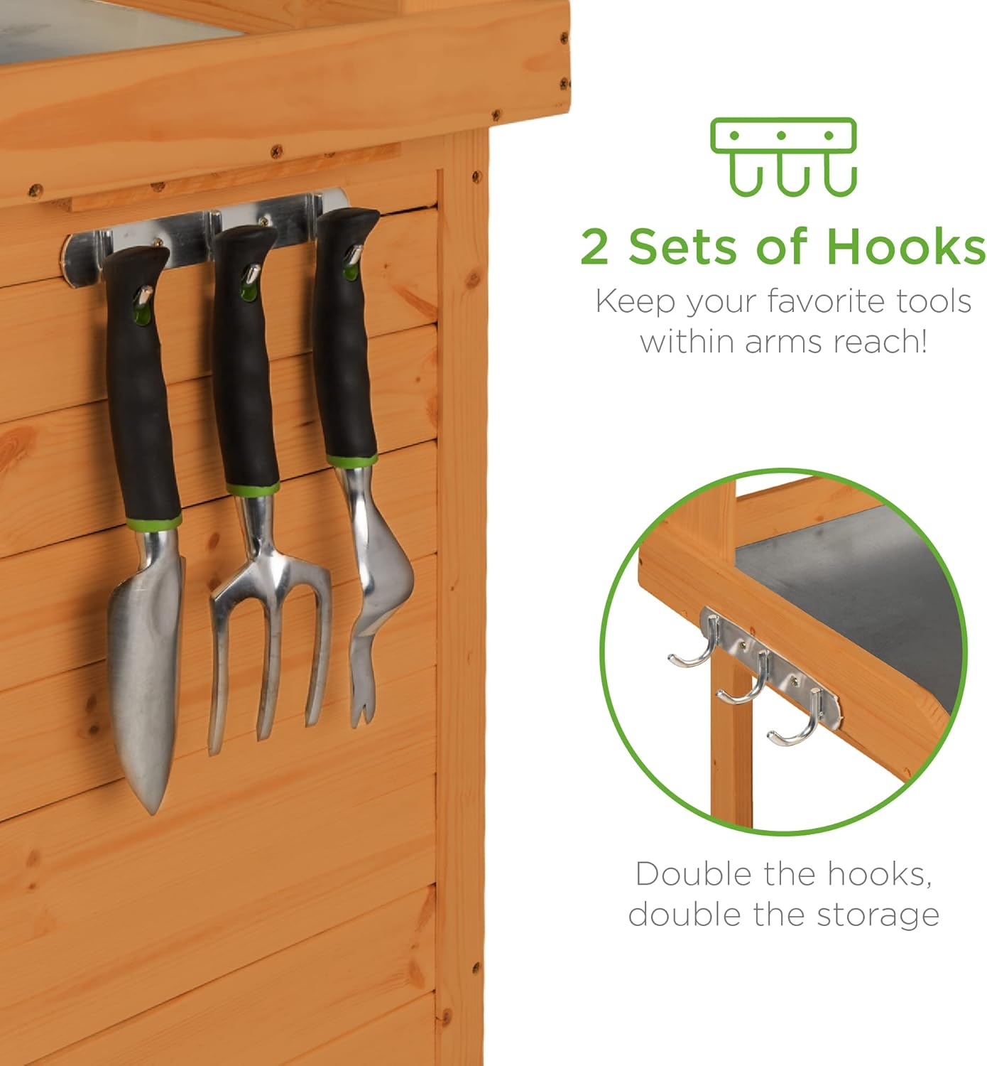 Best Choice Products Outdoor Garden Wooden Potting Bench Work Station w/Metal Table Top, Pre-Stained Finish, Cabinet, Sliding Drawer, Large Bottom Shelf - Brown