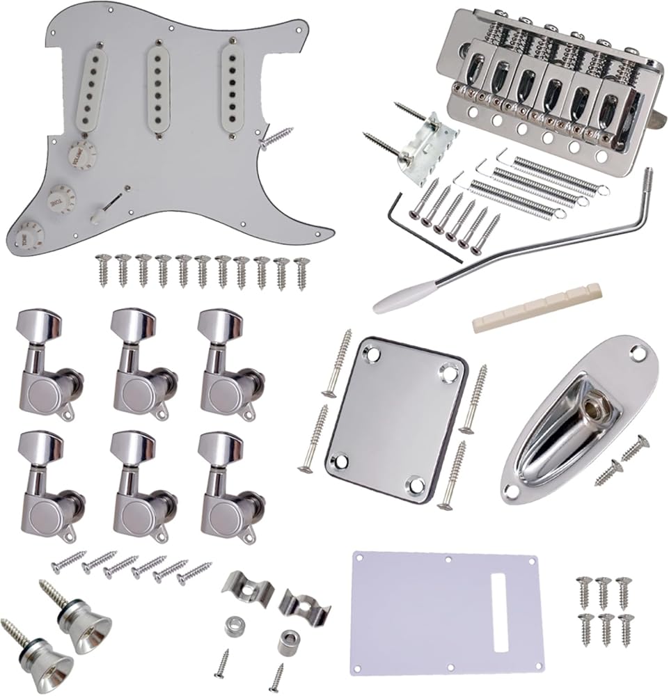 Pickguard Plate ST Style Electric Guitar Full Set DIY Accessory Kit Including Prewired Pickguard Bridge SSS Pickups and Other Accessories Silver