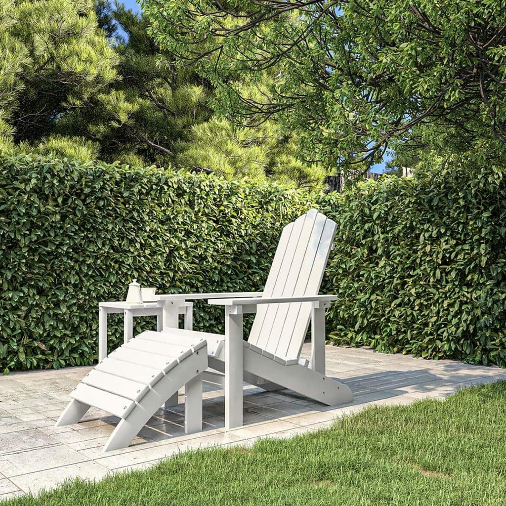 Patio Chair Patio Adirondack Chair with Footstool HDPE White