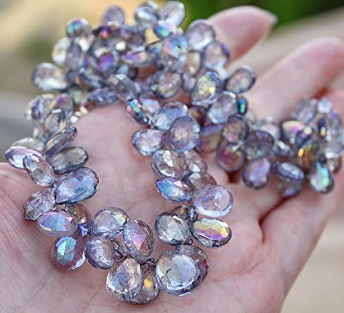 silvery sparkle rainbow mystic quartz faceted pear briolette drop beads 20 large 10-12mm almond shape drops