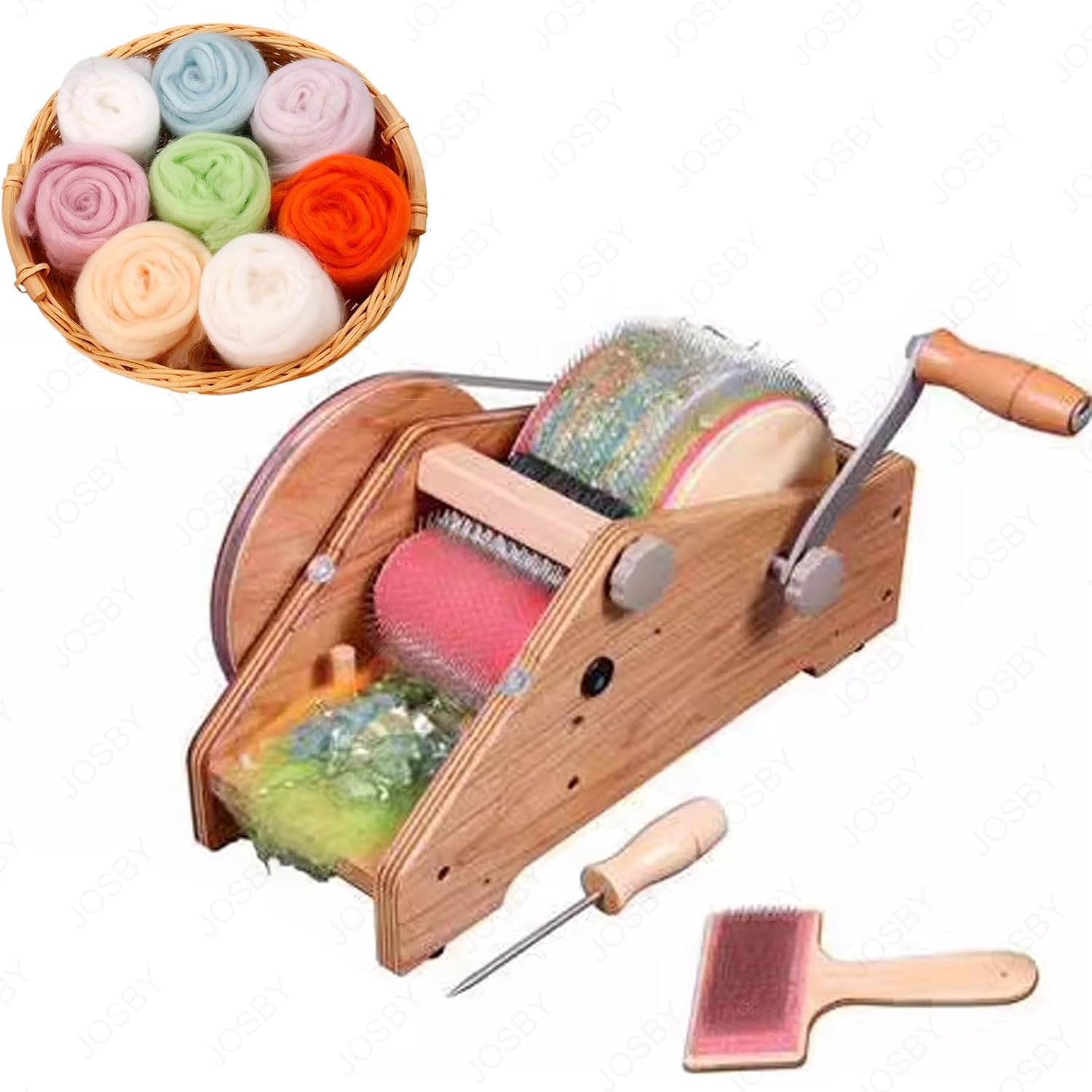 DIY Wool Felt Machine, Manual Wool Drum Carder,Adjustable Roller Gap, Tooth Pitch Can Be Set, for Handmade Enthusiasts