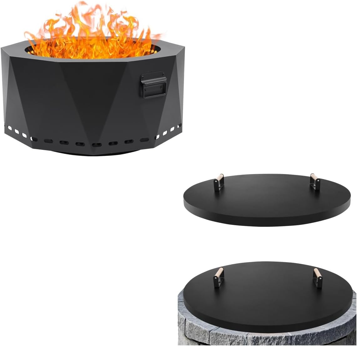 Smokeless Firepit Outdoor-25 Inch Large Smokeless Fire Pits for Outside with Handles, Fire Pit Lid Cover Round - 34