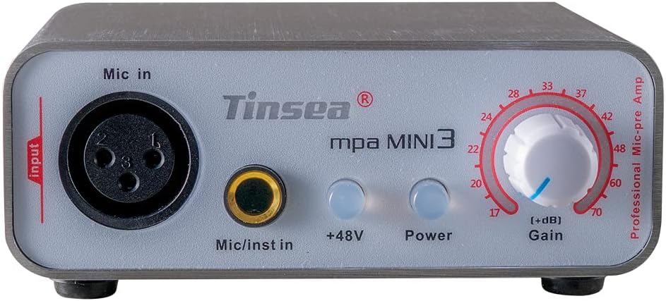 MINI3 Microphone Preamp Dynamic Microphone Amplifier for SM58S Audio Interface Amplifier with 48V Phantom Power Supply 70dB Gain Adjustable