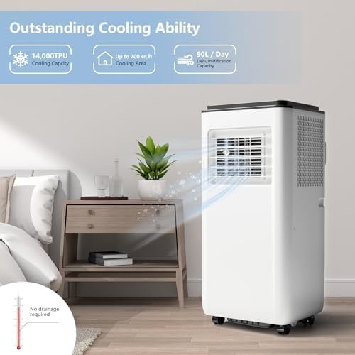8000 BTU Portable Air Conditioner with Cooling, Dehumidifier & Fan Modes, Quiet Operation, 24-Hour Timer, Covers up to 350 sq ft, Includes Window Installation Kit, White