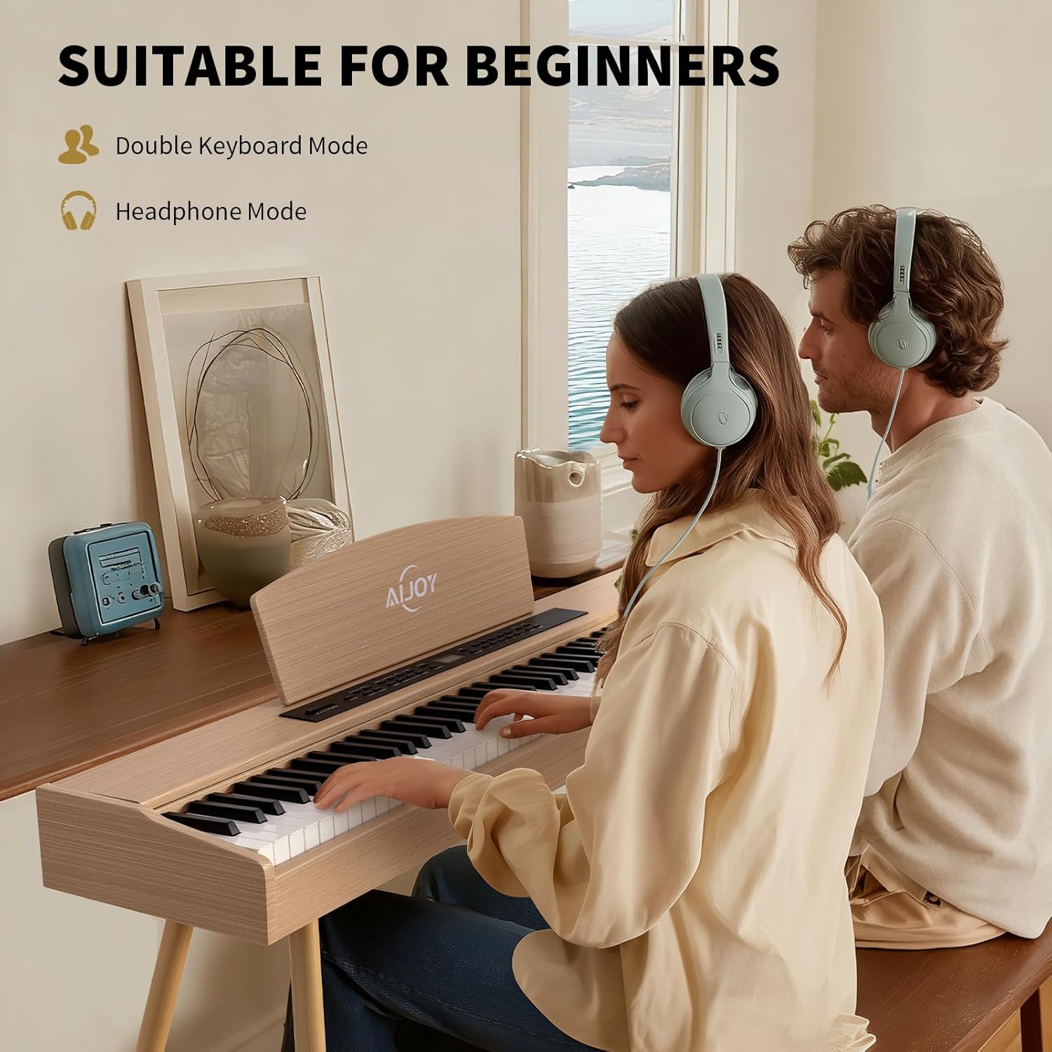 AiJoy Digital Piano Keyboard Hammer Weighted 88 Keys, Full Size Electric Piano for Beginners, with LCD Display and Tripal Pedal, Supports USB-MIDI/Wireless Connect, ADP-50