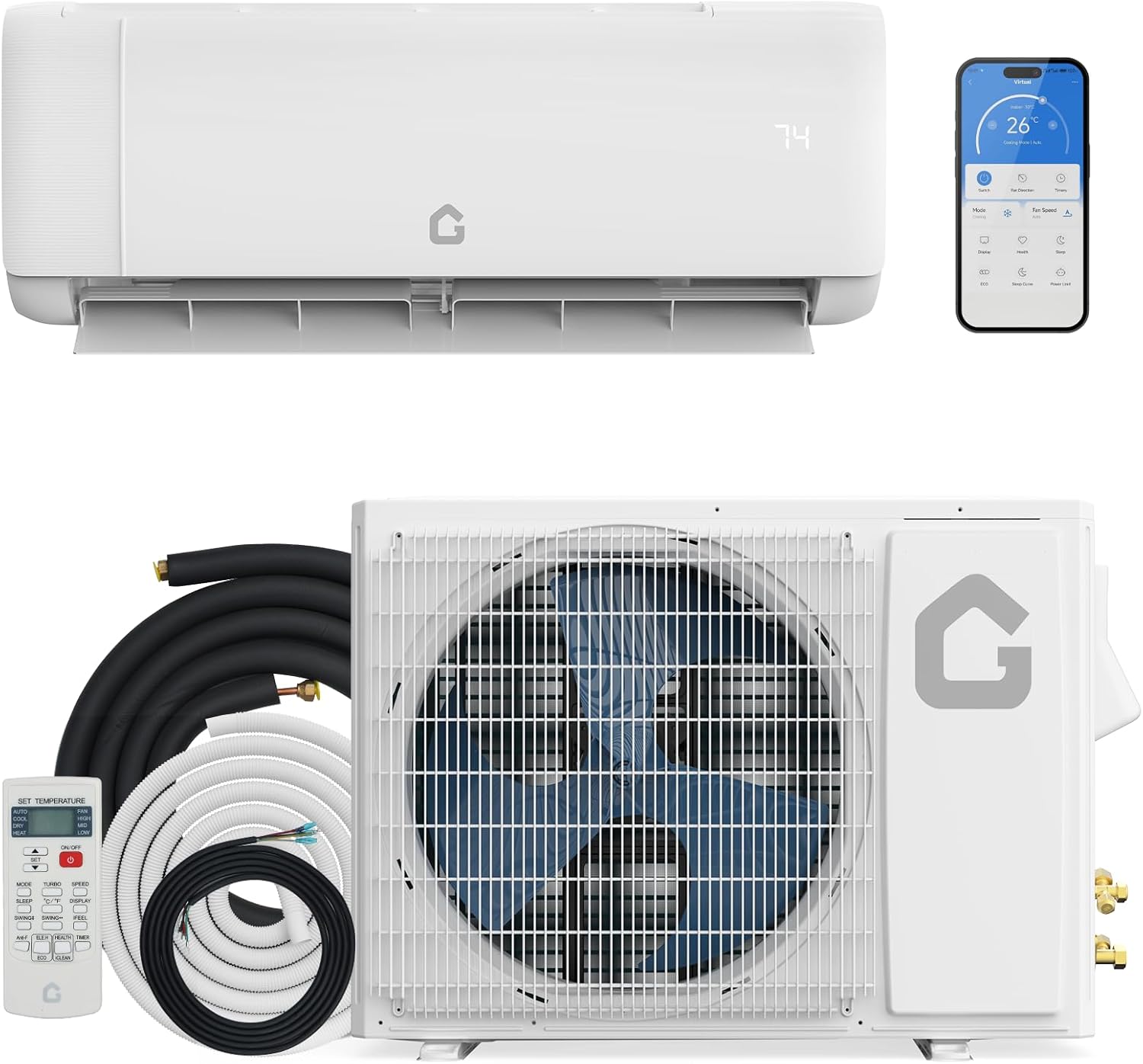 24000 BTU Mini Split Air Conditioner,21 SEER2 Ductless Inverter AC w/ 230V, Cool Up to 1500 Sq. Ft with Heat Pump System, Compatible with Alexa, White