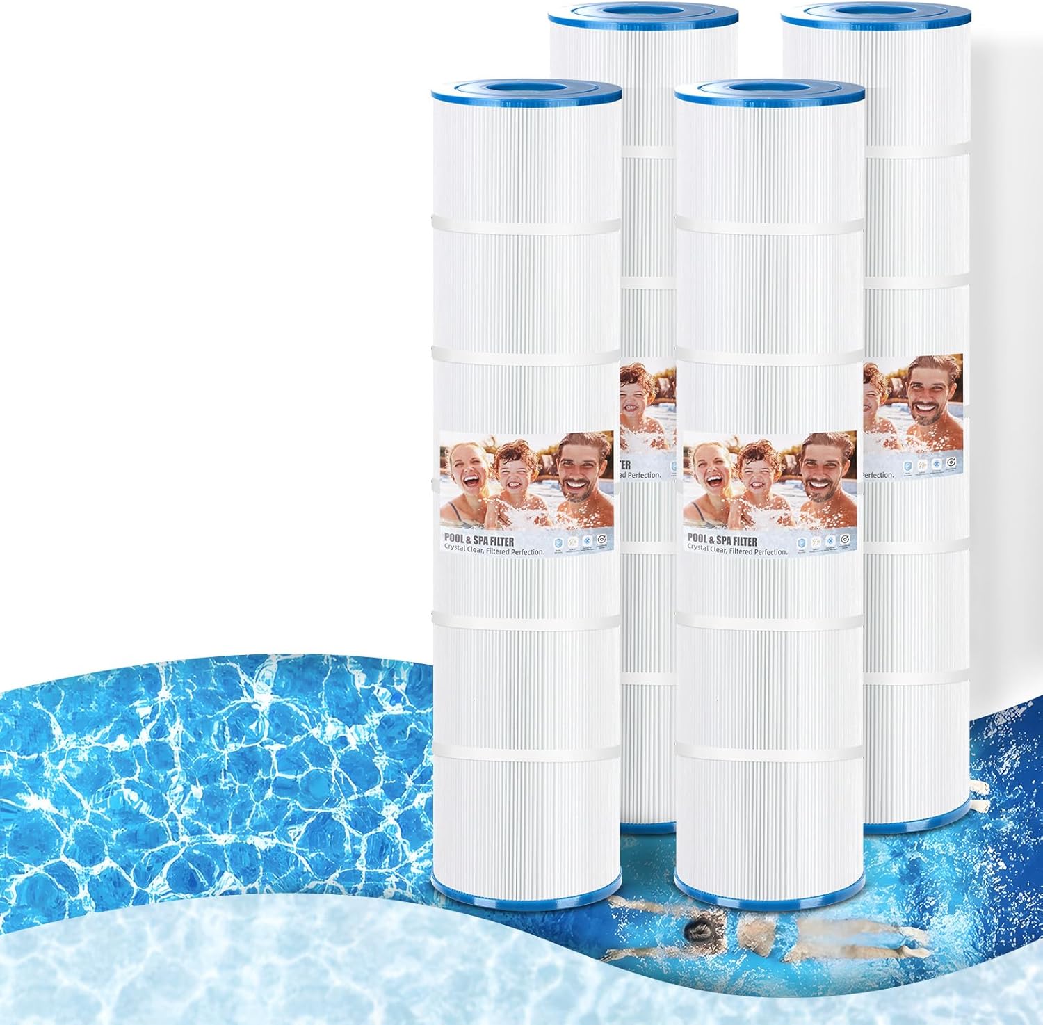 4 Pack CCP420 Pool Filter Cartridges Replace Unicel C-7471, FC-1977, Pentair 178584, 160301, Pleatco PCC105 Clean & Clear Plus 420, Waterway 425- Certified with NSF 50 for Material Safety (105 Sq.ft)