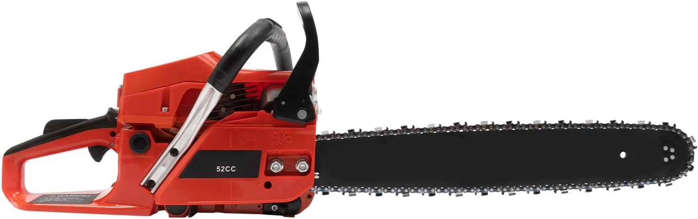 20 Inch Gas Chainsaw 52CC 2.2KW Petrol Chainsaw 2-Stroke Engine Handheld Gas Powered Chain Saw Set for Wood Cutting Light Felling and Limbing, Red