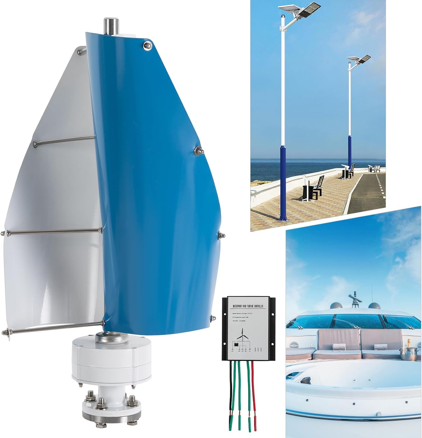 Wind Turbine Generator, 100W 12V Vertical Axis Wind Turbine with Controller, Low-Noise Windmill Generator, Wind Power Generator for Marine, RV, Home