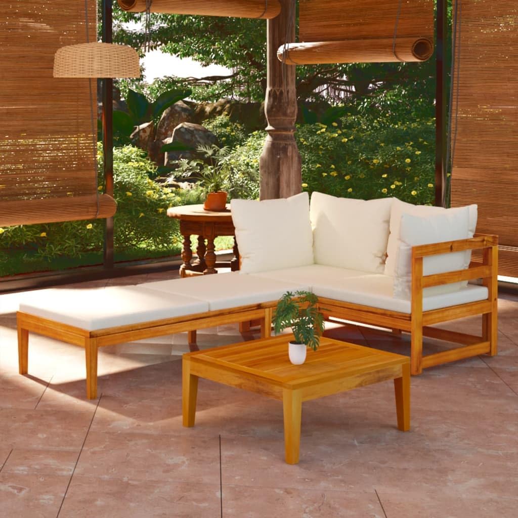 3 Piece Patio Lounge Set with Cream White Cushions Acacia Wood,Rustic Acacia Wood Patio Lounge Set with Comfy Cushions for Outdoor Relaxation Patio Furniture Sets, Outdoor Furniture Sets