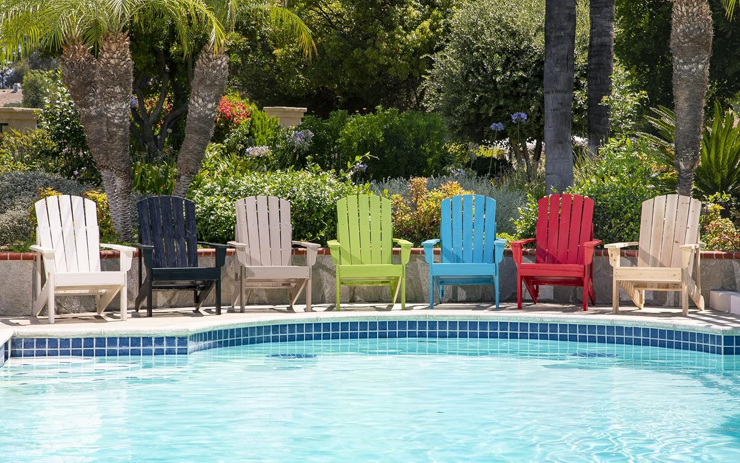 Shine Company Mid-Century Modern Wooden Adirondack Chair, Outdoor Patio Firepit Chairs, Back & Seat Pre-Assembled, Natural