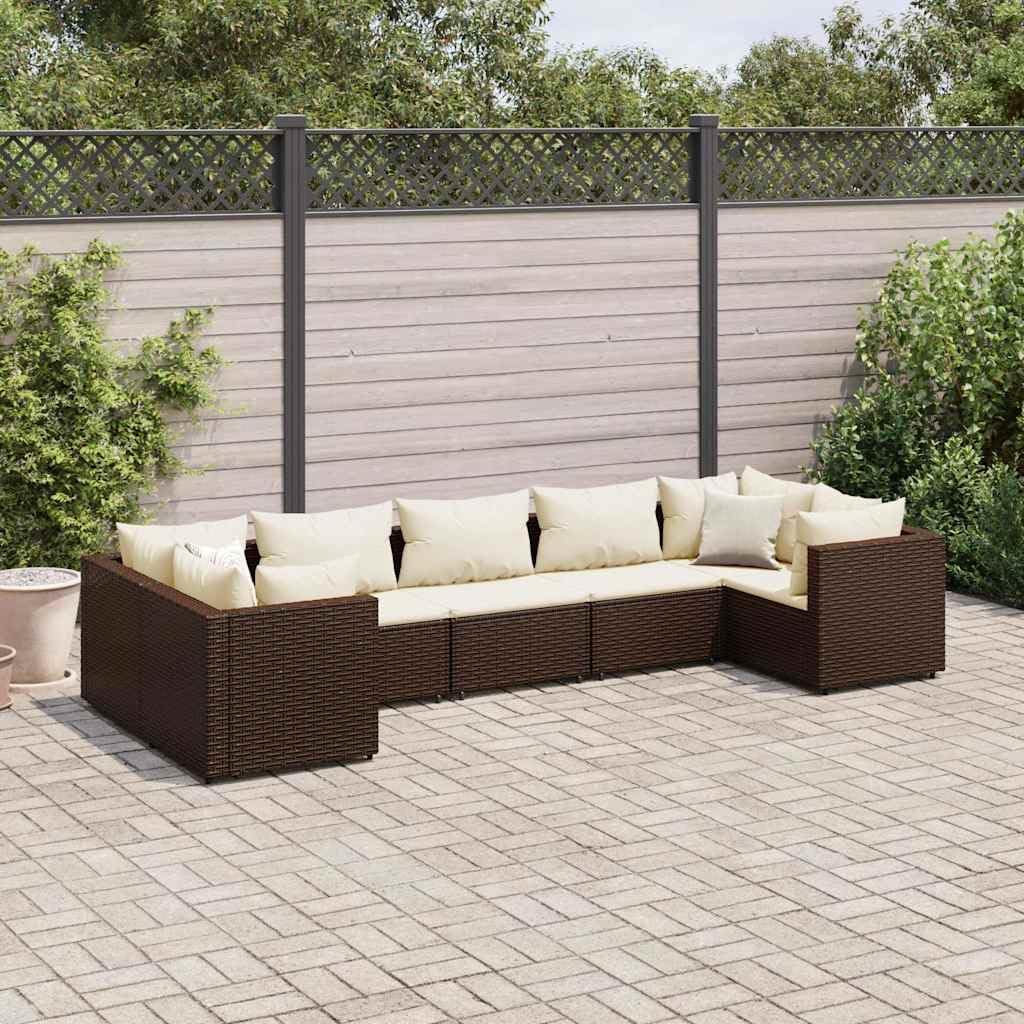 7-Piece Patio Lounge Set, Brown Poly Rattan, Powder-Coated Steel Frame, Modular Outdoor Furniture for Garden, Balcony, Deck