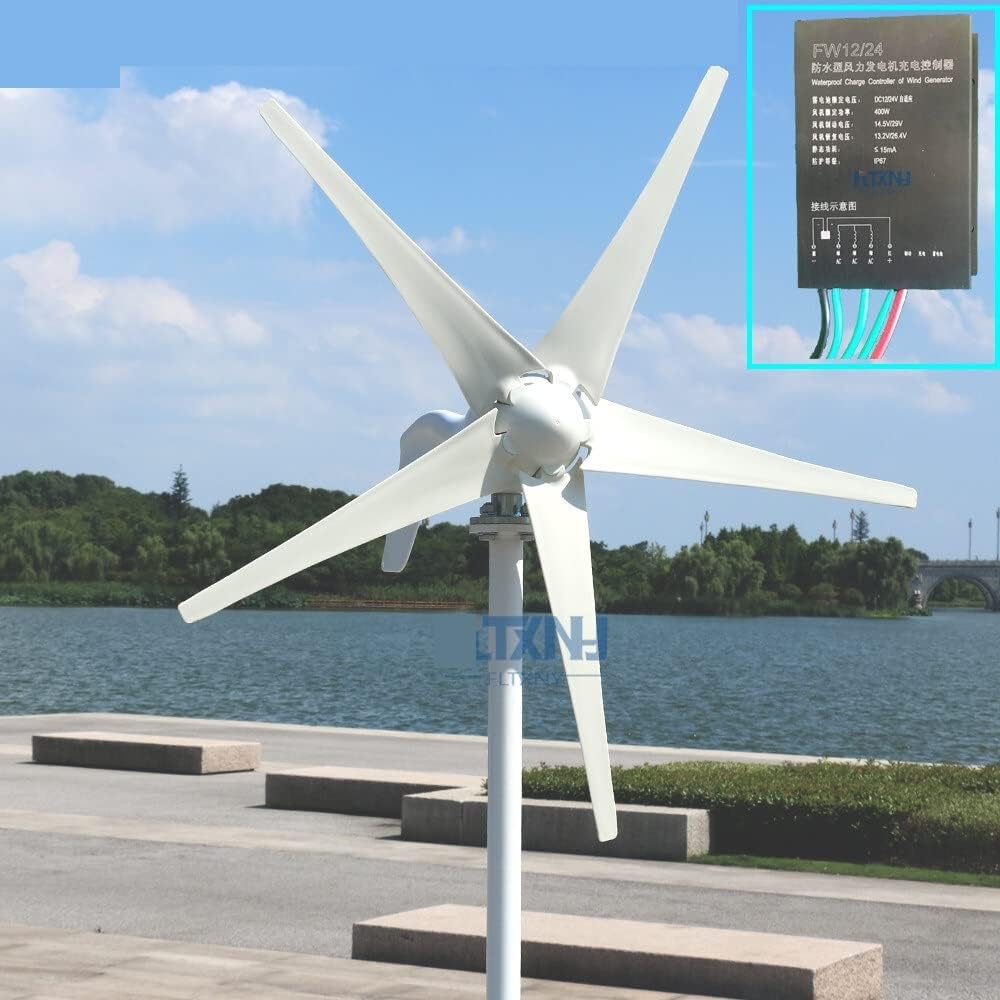 Industrial Wind Turbine Generator 400W Wind Turbine Generator Household Type Wind Turbine 12V24V Auto Charging Controller Three Phase AC Permanent Magnet Generator Solar And Wind Power Parts(5 BLADES_