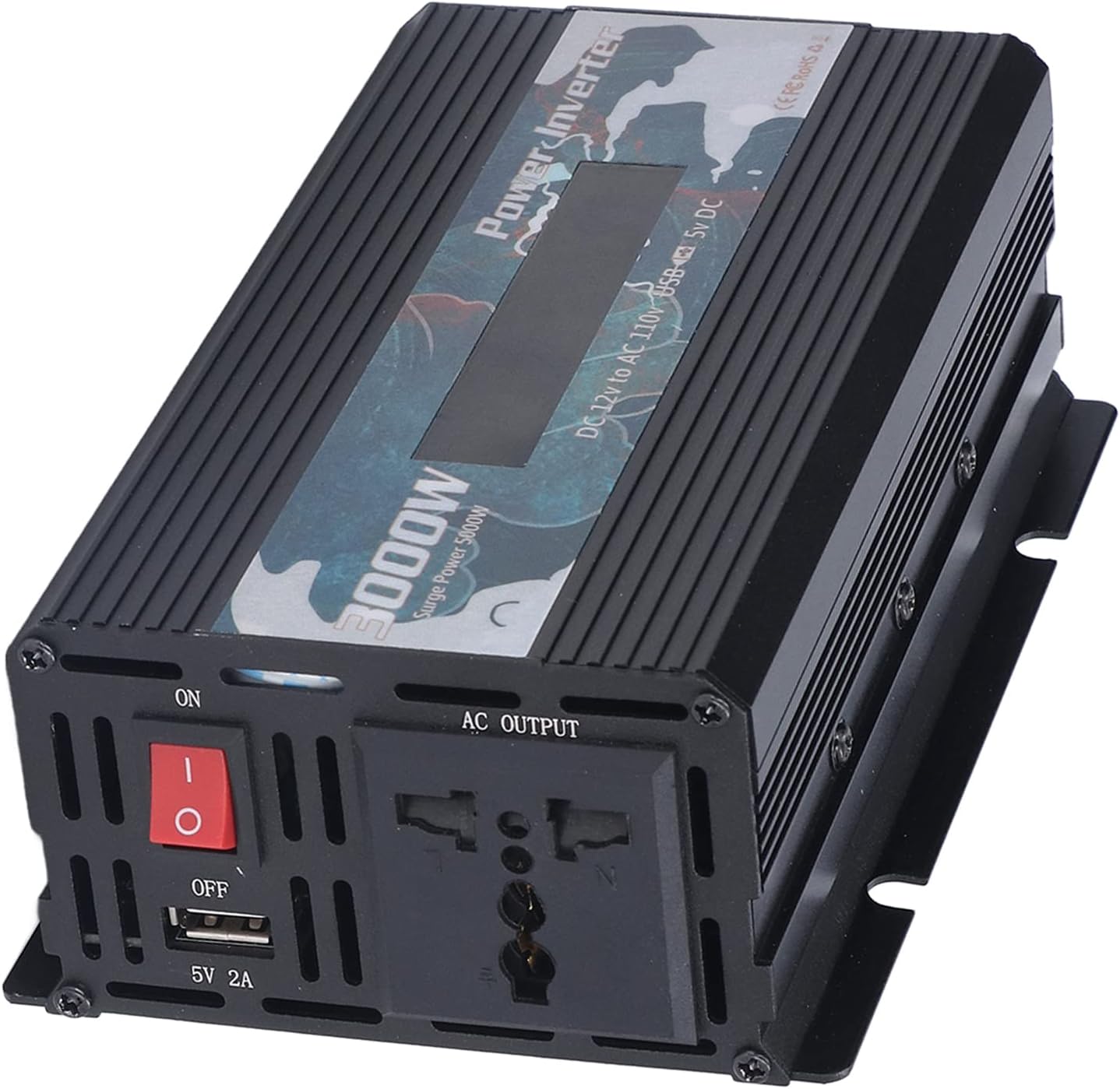 3000W Pure Sine DC 12V to AC 110V Multifunctional Power Battery Converter, Solar & Wind Power Inverters(Black)