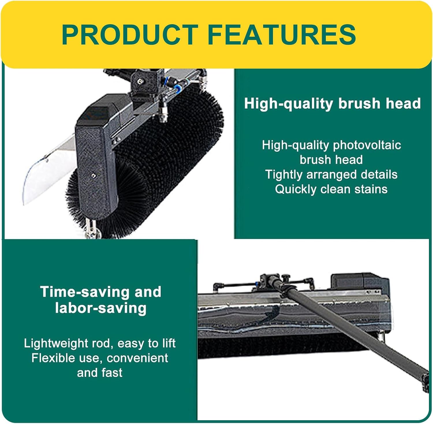 Solar Panel Cleaning Tool,Water Fed Rod Kit,Telescopic Buckle Design, with Hose & Drum Brush Head, for High-Altitude Cleaning Operations,3.5m/11ft