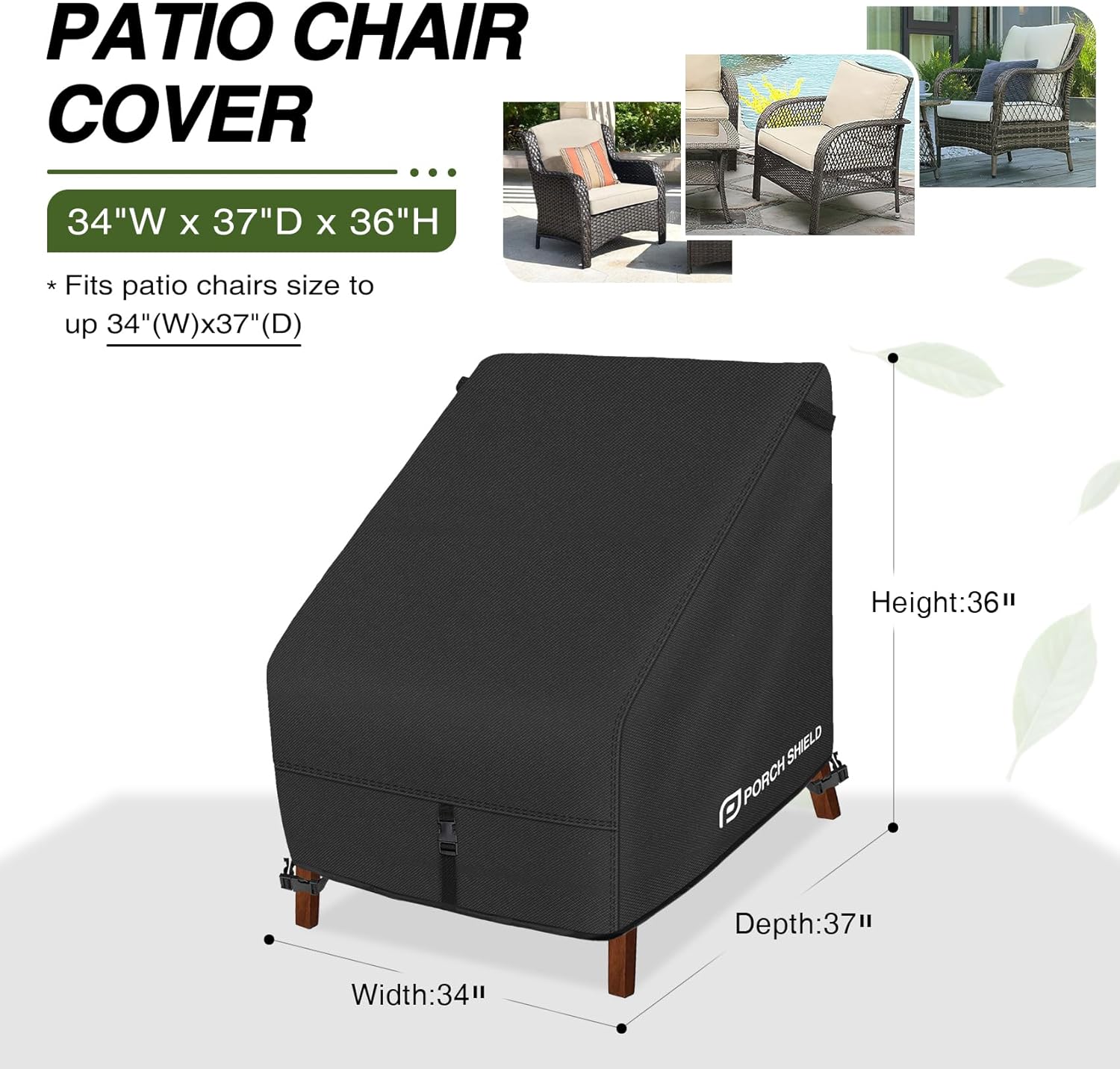 Porch Shield Patio Chair Covers - Waterproof Outdoor Lounge Deep Seat Adirondack Chair Cover 4 Pack - 34W x 37D x 36H inch, Black