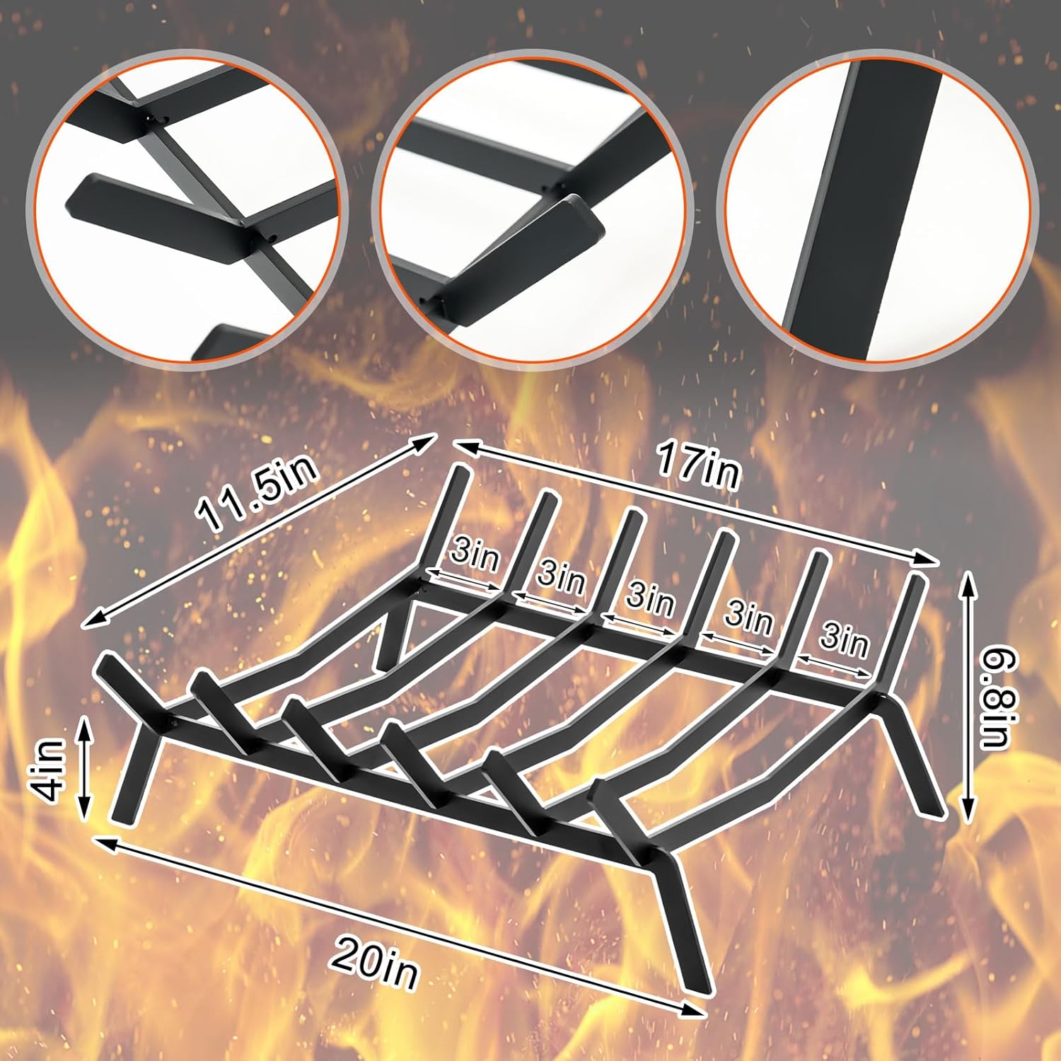 Sasylvia 12 Pcs Ceramic Logs Fireplaces Grate and 10 Lbs 0.8-1.6'' Lava Rocks for All Types of Gas Inserts, Ventless, Gel, Propane, Ethanol, Indoor or Outdoor Fireplaces Fire Pits Decorative