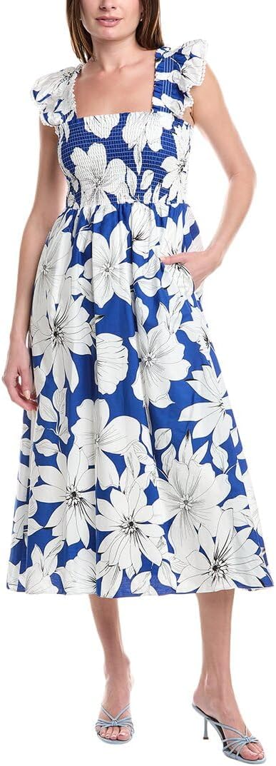 Anne Klein Womens Smocked Ruffle SLV Tiered Midi