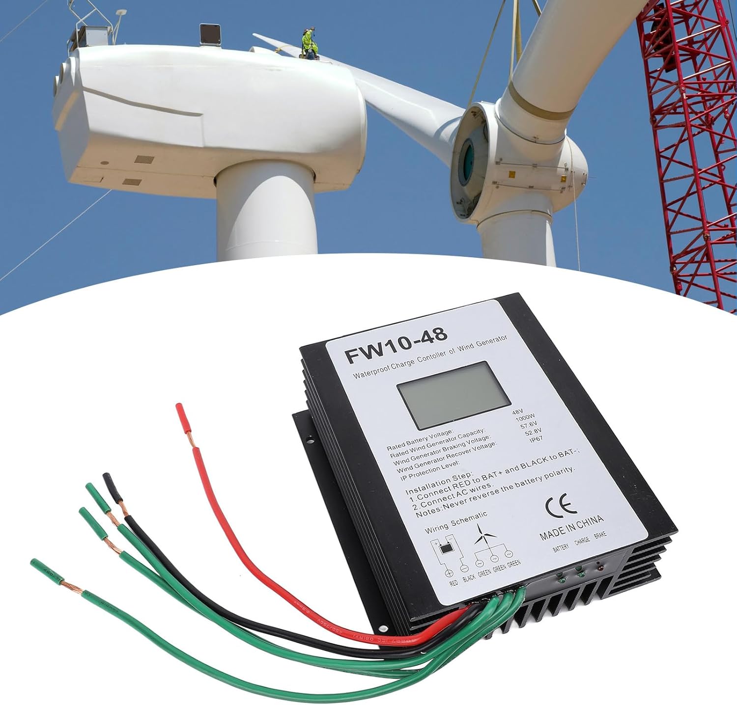 1000W Wind Turbine Charge Controller, Automatic Regulator 48V MPPT IP67 Water Proof with LED Display for Wind Turbine Generator