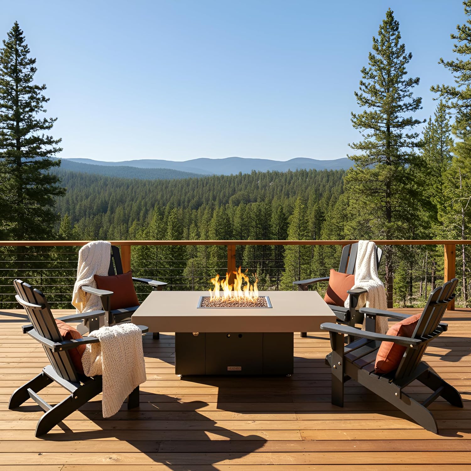 COOKE Santa Barbara 48 x 36 Rectangular Fire Pit Table - Beige Powdercoat Aluminum Top - Natural Gas (Grey Powdercoat Base)