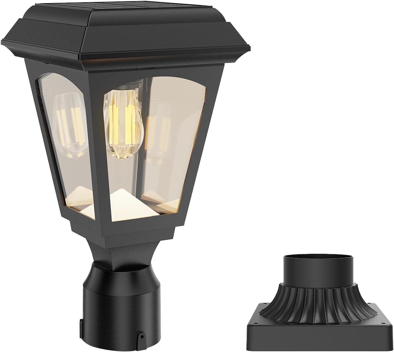 300 Lumens Solar Post Light with Tempered Angled Glass - 2 Brightness (300LM/150LM), 3000K Warm White, Auto Dusk to Dawn, IP65 Waterproof, Fits 3