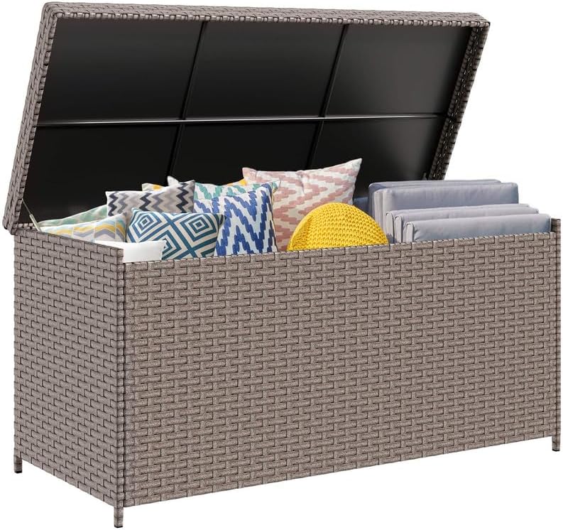 YITAHOME 260 Gallon Wicker Deck Box, XXL All-Weather Outdoor Storage Box, Extra Large Rattan Storage Bin for Patio Furniture, Outdoor Cushions, Pool Storage and Garden Tools (Brown)