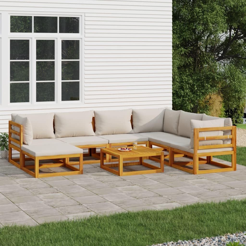 8 Piece Patio Lounge Set with Light Gray Cushions Solid Wood,Acacia Wood Patio Lounge Set: Comfort and Style for Your Outdoor Living Space Furniture Sets for Patio, Lawn & Garden