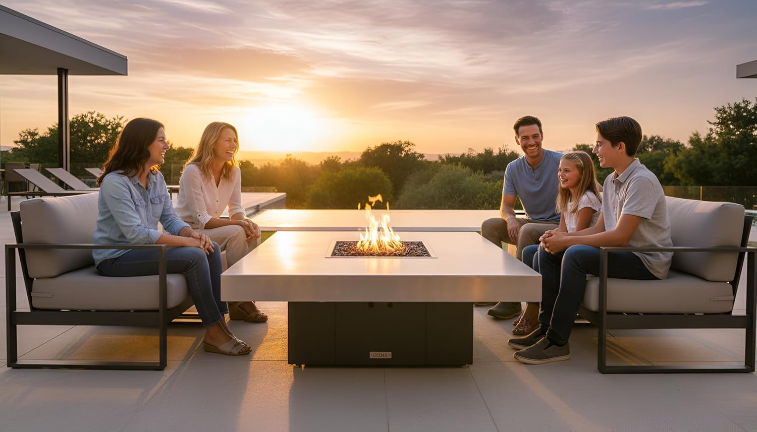 COOKE Santa Barbara Rectangular Fire Pit Table - 48 x 36 - Propane - Brushed Aluminum Top - Grey Texture Powdercoat Base