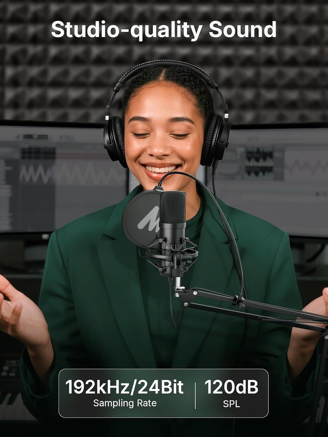 MAONO XLR/USB Condenser Microphone: 192kHz/24Bit Plug & Play PC Computer Podcast Cardioid Metal Mic Kit with Software, Professional Sound Chipset for Recording, Studio, Singing, YouTube A04 Gen2