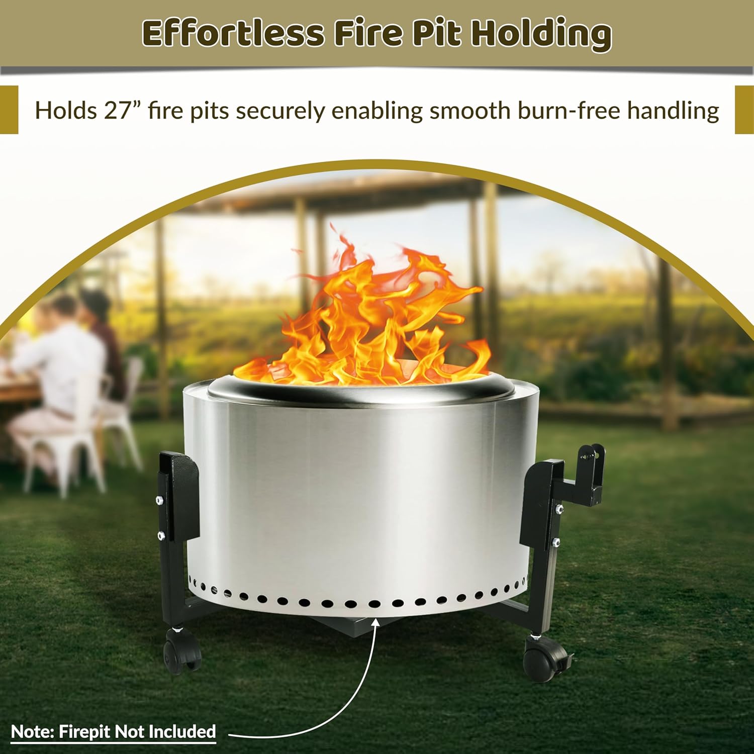 FEBTECH - 29.5 inch Portable Firepit Trolley Stand Compatible with Solo Stove Yukon and other 27 Inch Firepit - Fire Pit Stand with Support Arm for Effortless Fire-pit Mobility - Solo Stove Accessories