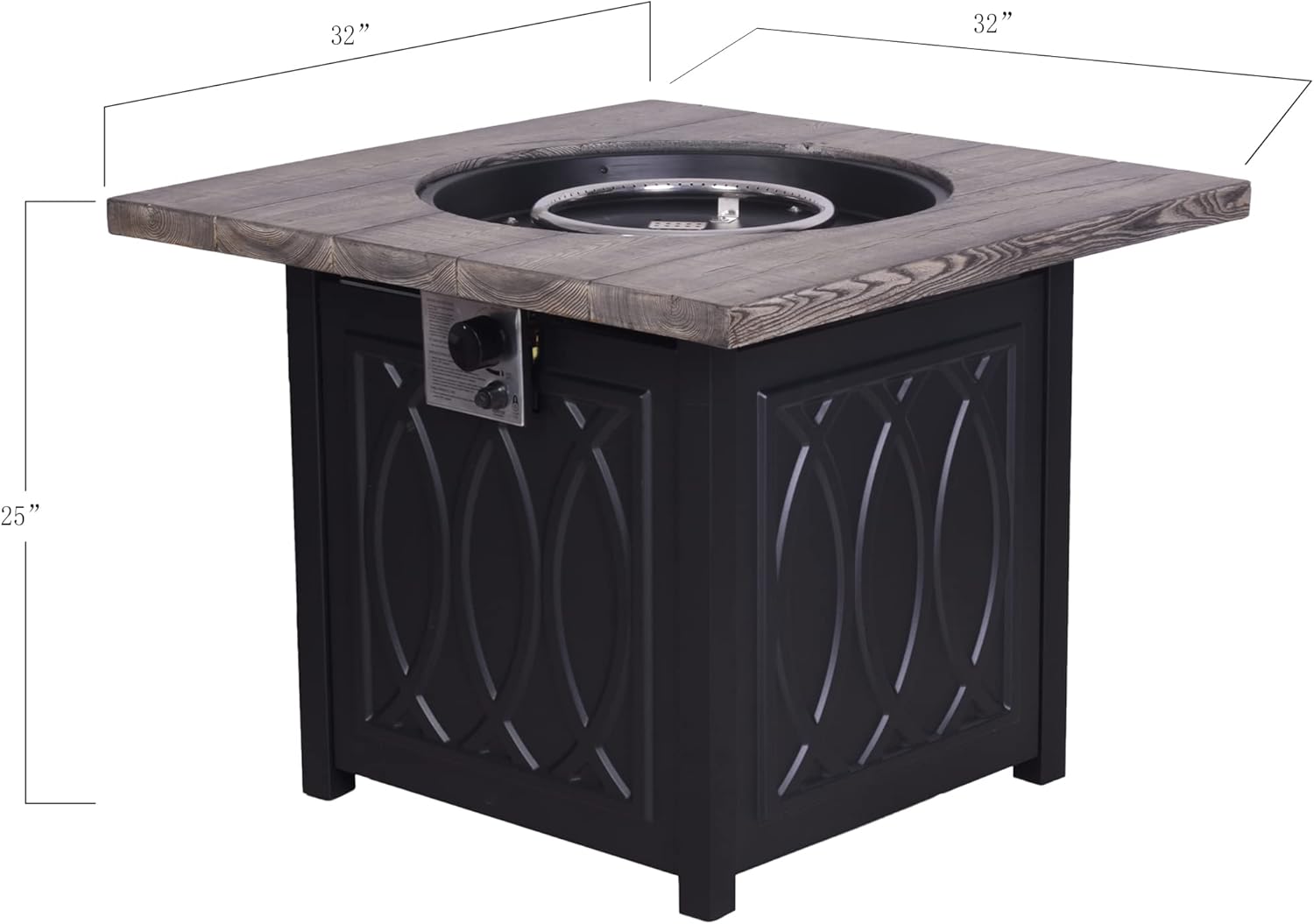 Faux Woodgrain Table top and Steel Base Propane Outdoor Fire Pit Table with Lid